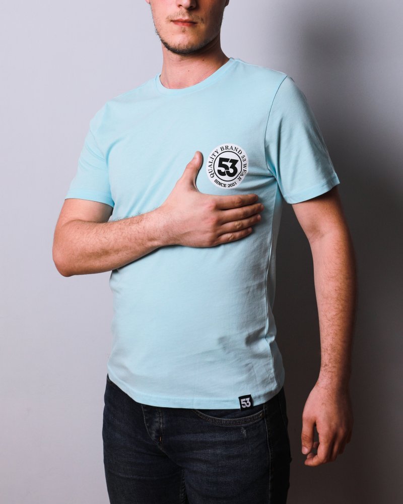 53 Logo Baskılı Bisiklet Yaka Açık Yeşil T-Shirt Unisex