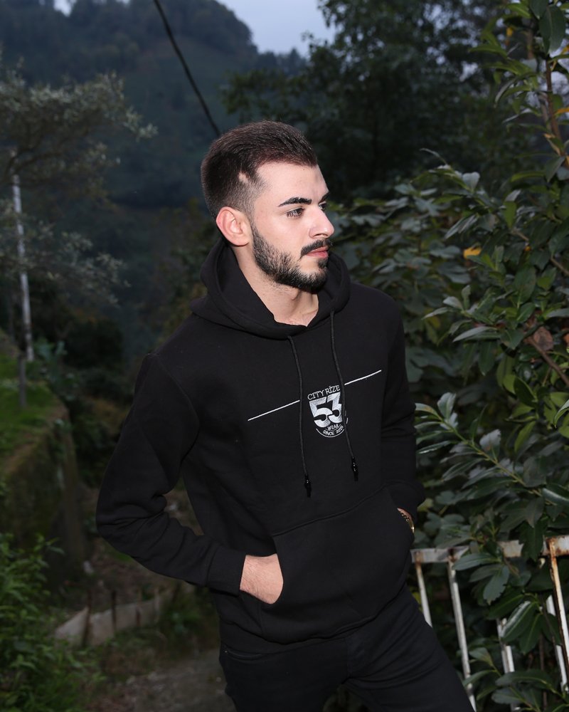 City Rize Gri Logolu Siyah Cepli Kapüşonlu Unisex Sweatshirt