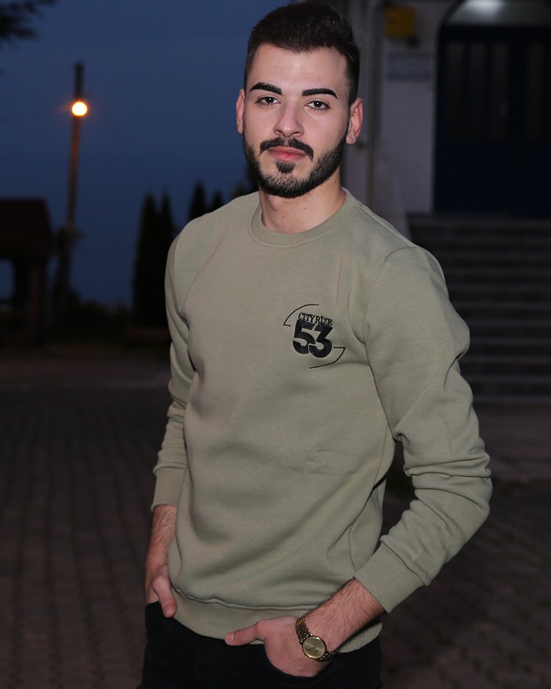 City Rize Küçük Logolu Haki Yeşil Unisex Sweatshirt