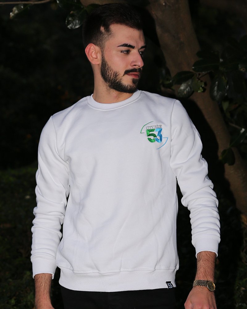 City Rize Küçük Logolu Beyaz Unisex Sweatshirt