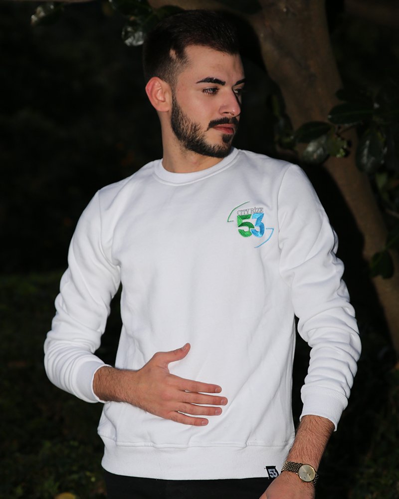 City Rize Küçük Logolu Beyaz Unisex Sweatshirt