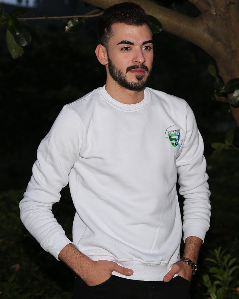 City Rize Küçük Logolu Beyaz Unisex Sweatshirt