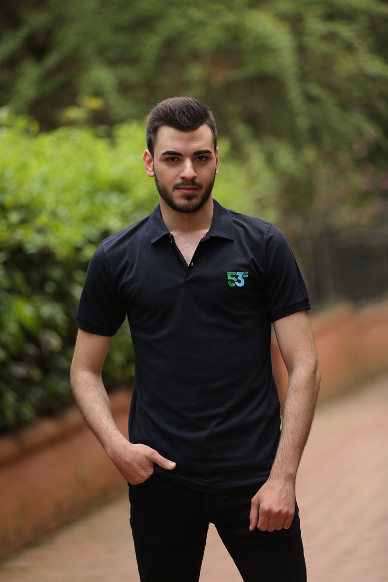 53 Markalı Polo Yaka Lacivert T-Shirt Unisex