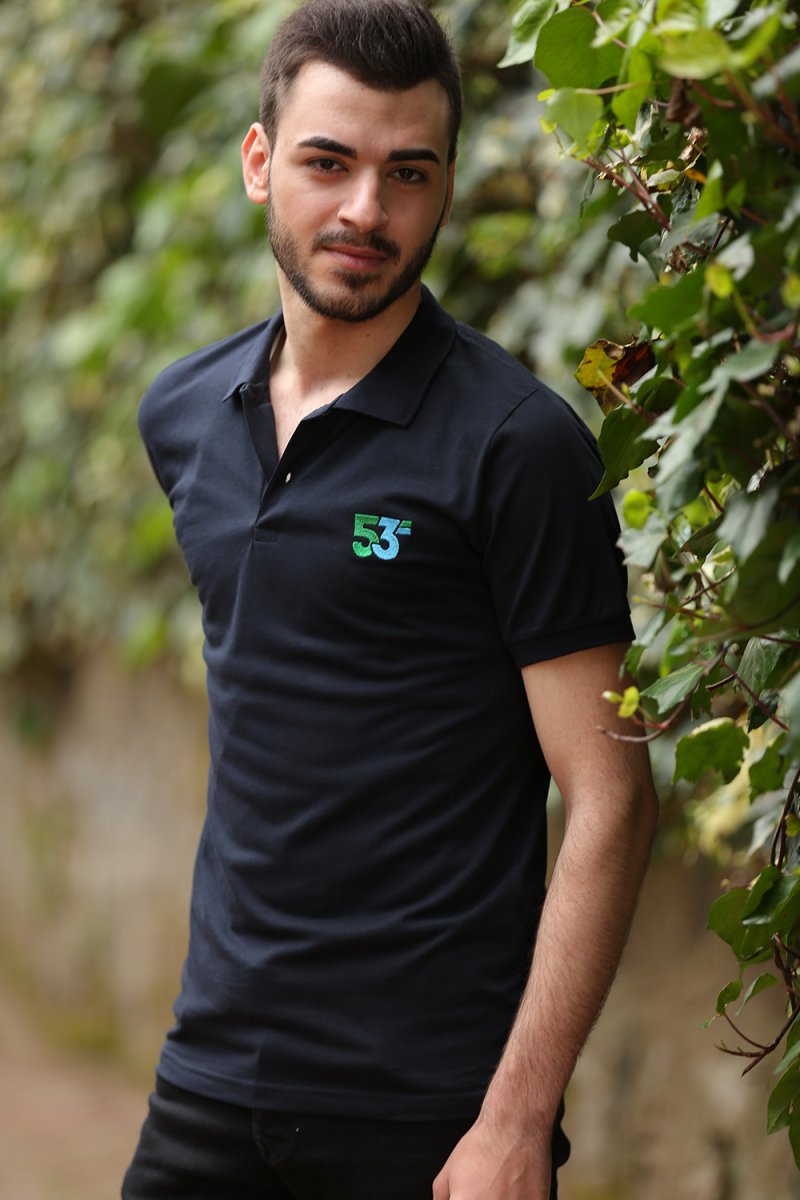 53 Markalı Polo Yaka Lacivert T-Shirt Unisex