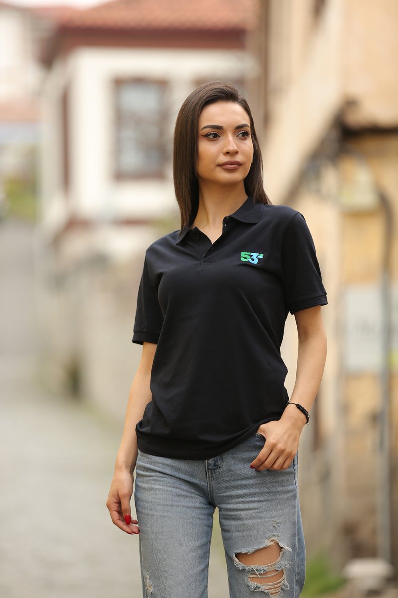 53 Markalı Polo Yaka Lacivert T-Shirt Unisex