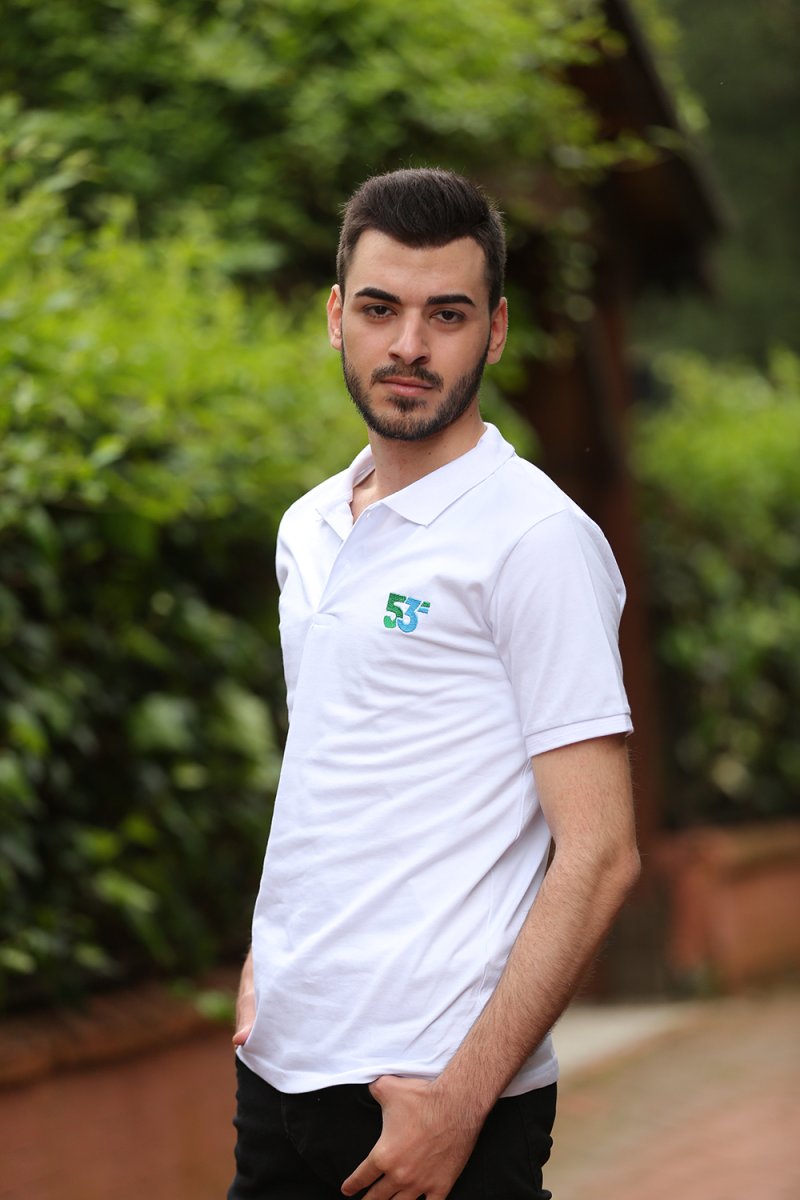 53 Markalı Polo Yaka Beyaz T-Shirt Unisex