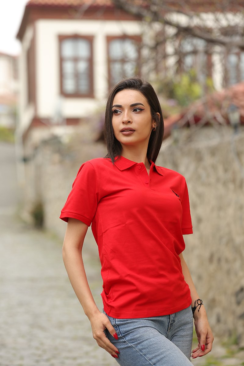 53 Markalı Polo Yaka Kırmızı T-Shirt Unisex