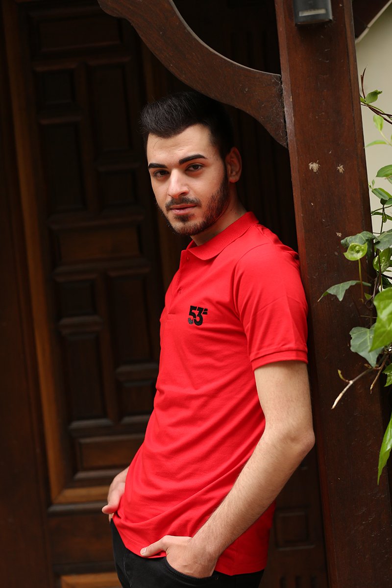 53 Markalı Polo Yaka Kırmızı T-Shirt Unisex