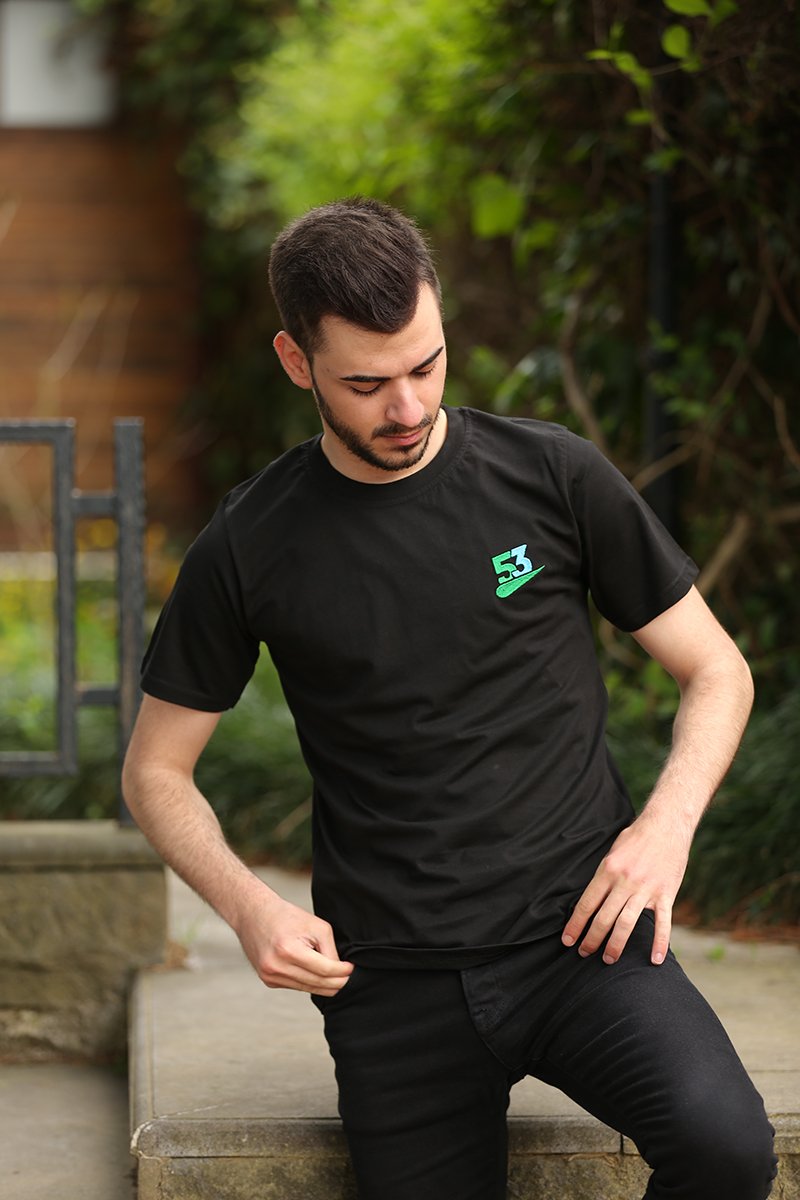 53 Dinamik Bisiklet Yaka Siyah Unisex T-Shirt