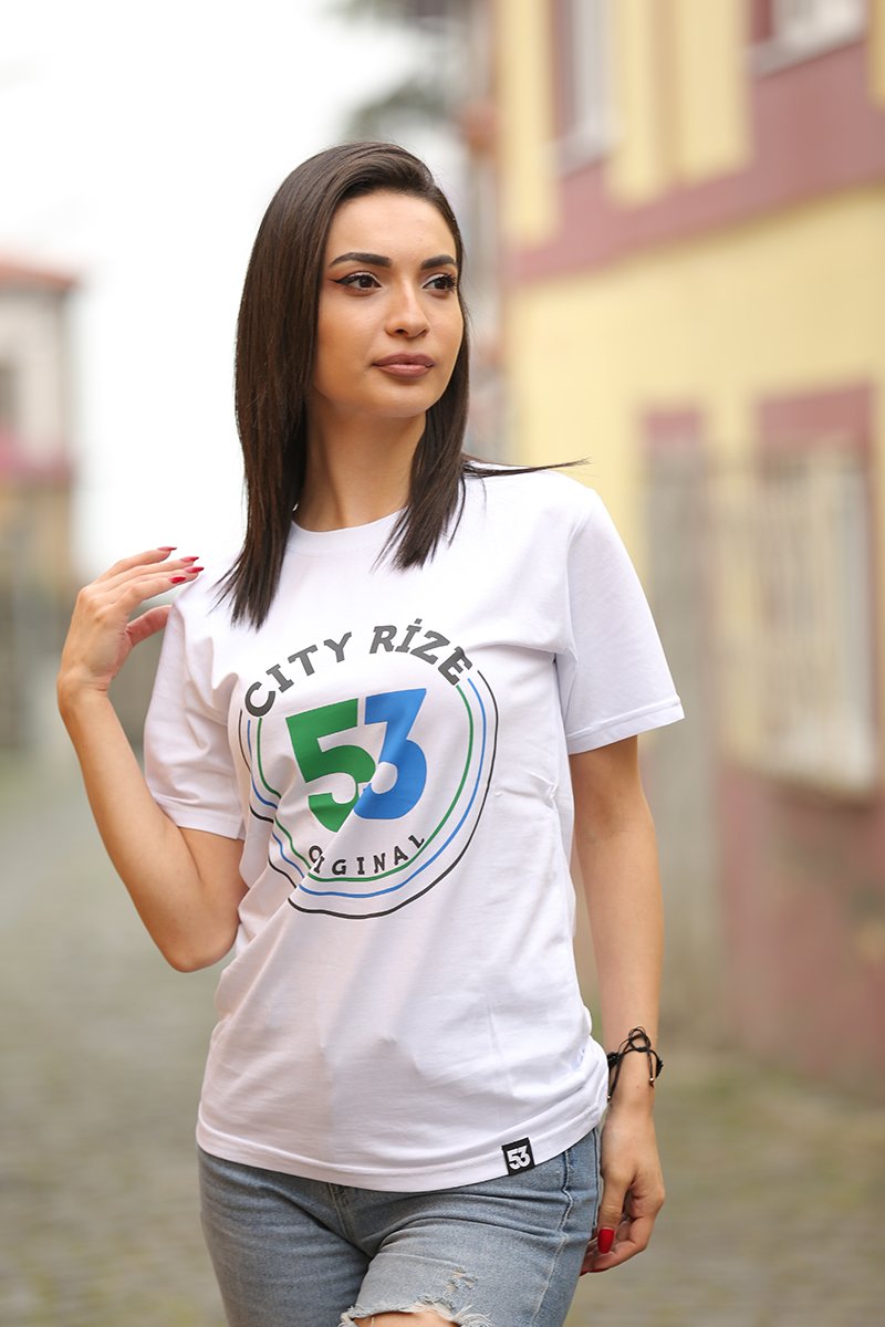 53 Orijinal Bisiklet Yaka Beyaz Unisex T-Shirt