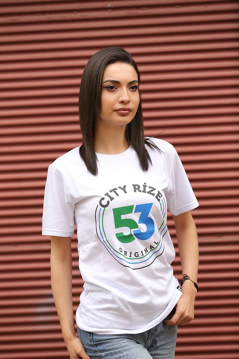 53 Orijinal Bisiklet Yaka Beyaz Unisex T-Shirt