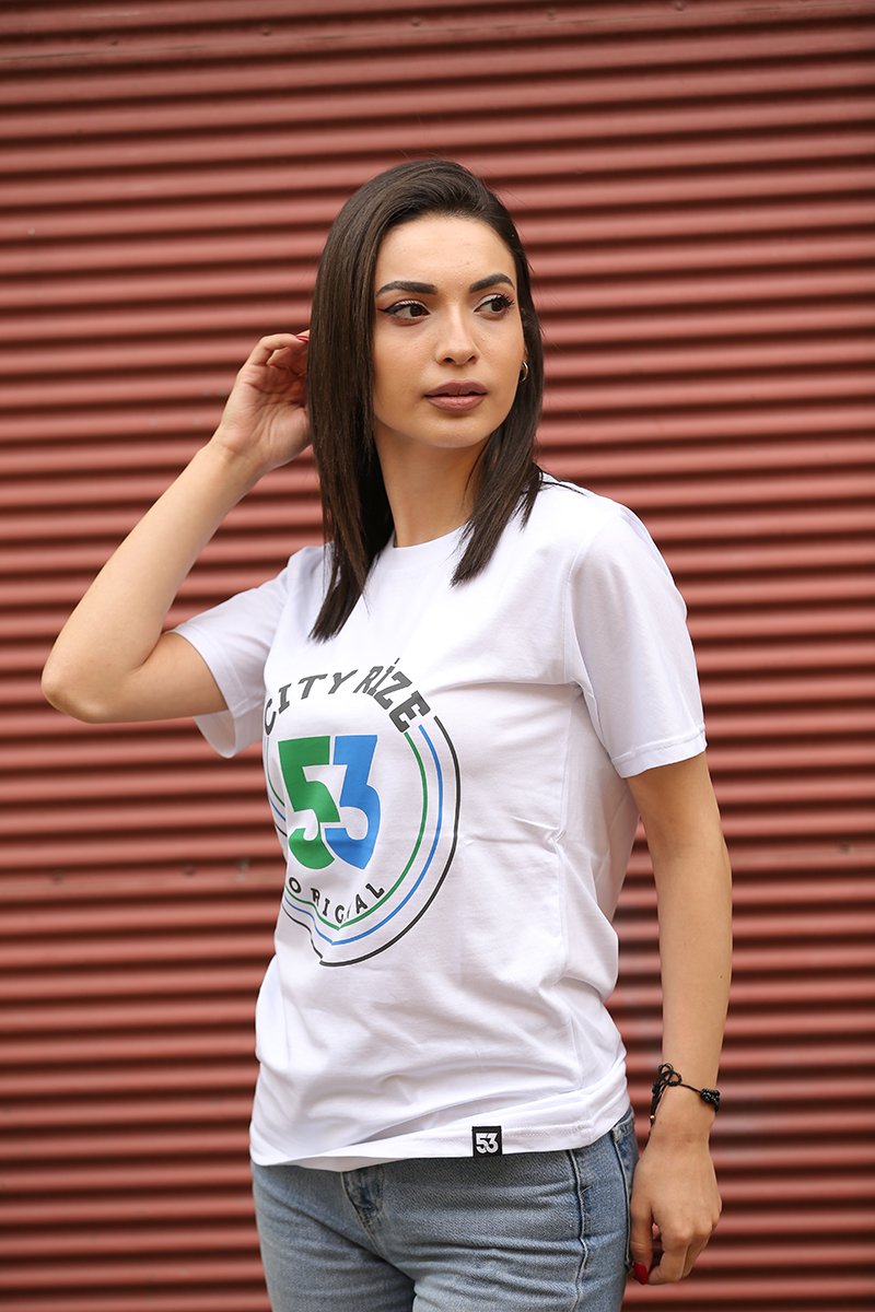 53 Orijinal Bisiklet Yaka Beyaz Unisex T-Shirt