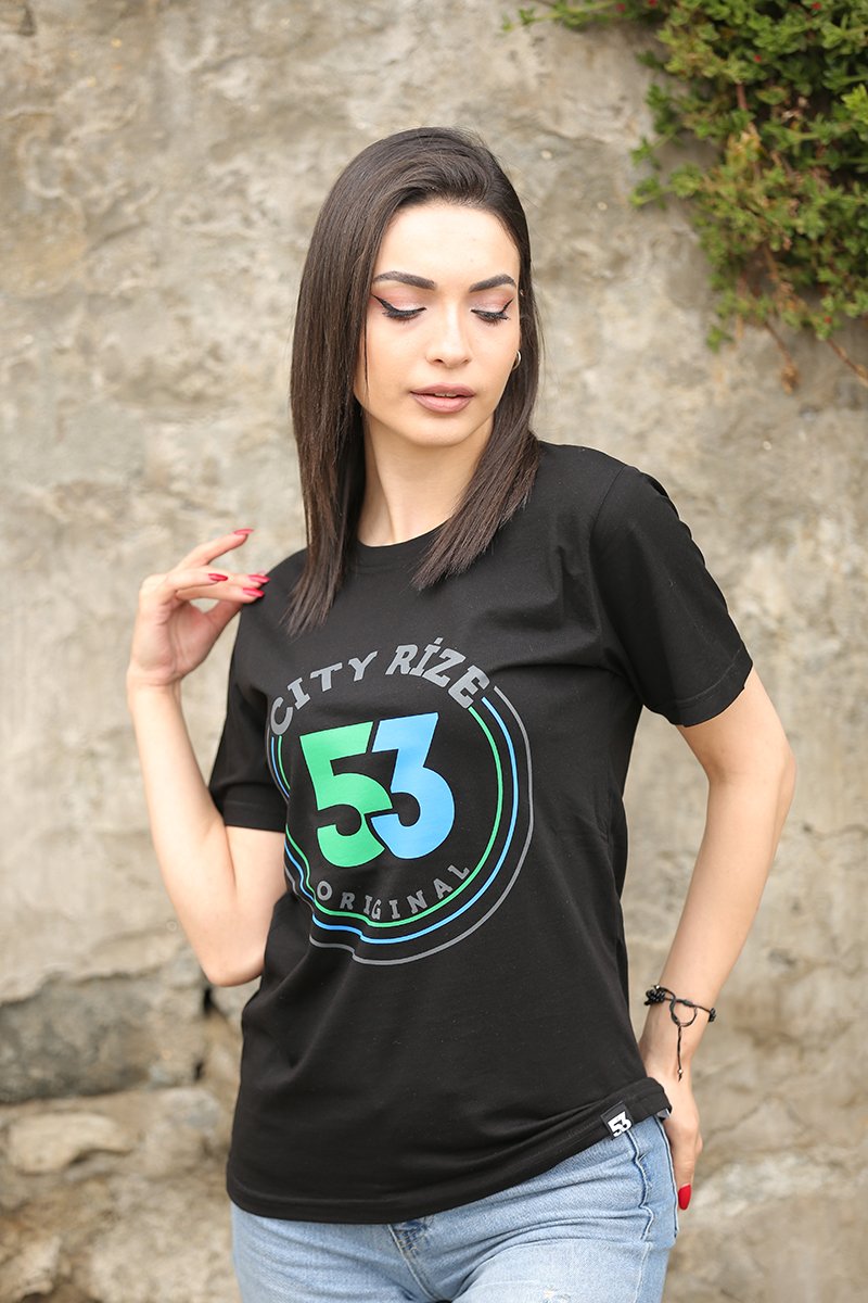 53 Orijinal Bisiklet Yaka Siyah Unisex T-Shirt