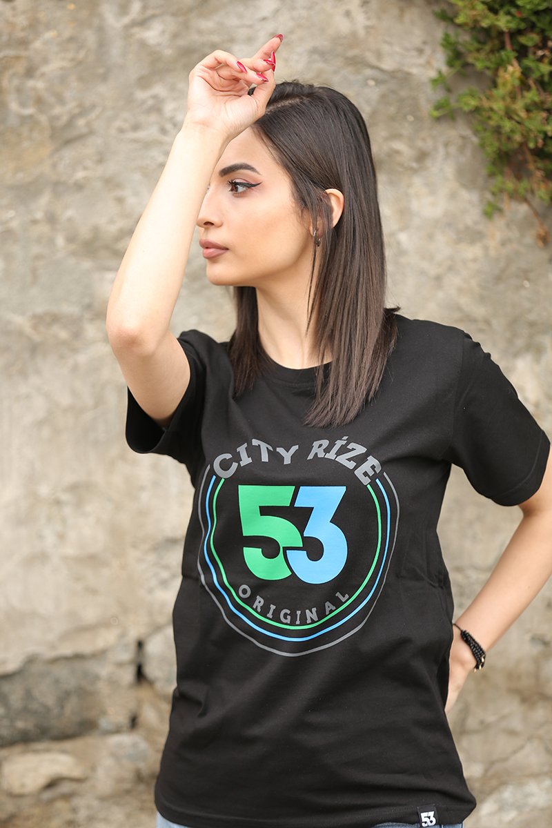 53 Orijinal Bisiklet Yaka Siyah Unisex T-Shirt