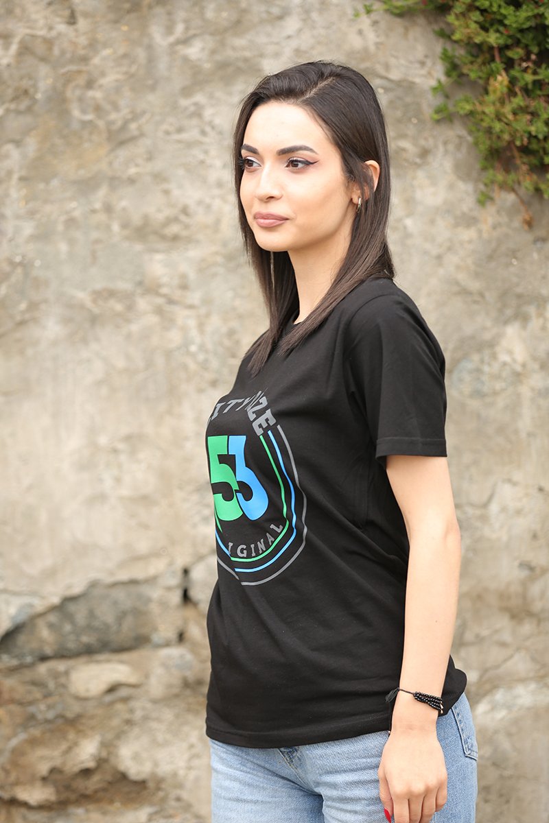 53 Orijinal Bisiklet Yaka Siyah Unisex T-Shirt