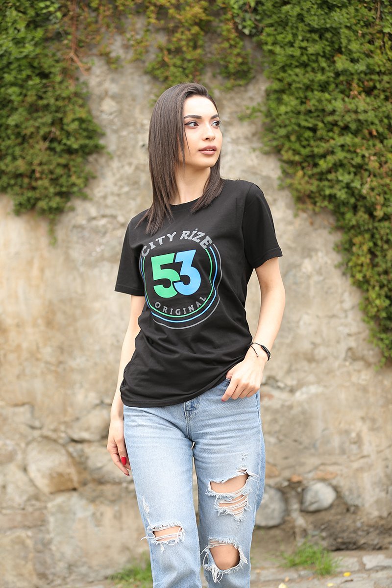 53 Orijinal Bisiklet Yaka Siyah Unisex T-Shirt