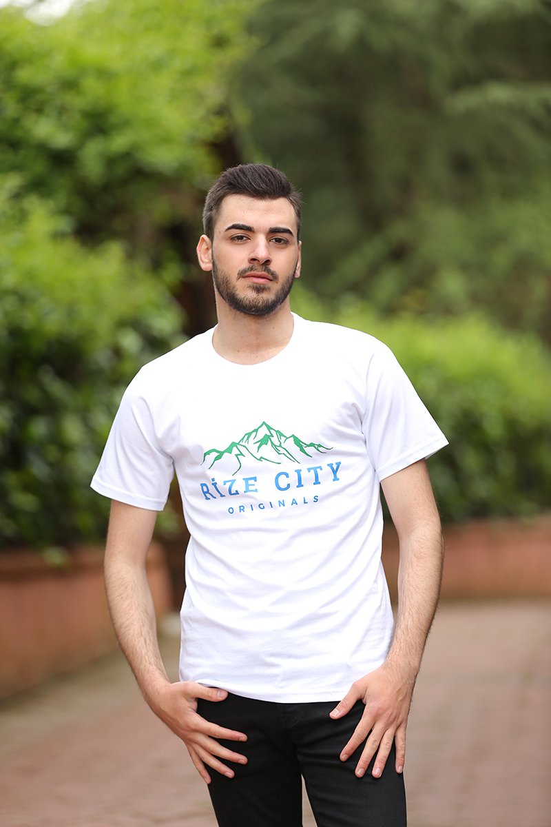 Rize City Bisiklet Yaka Beyaz Unisex T-Shirt