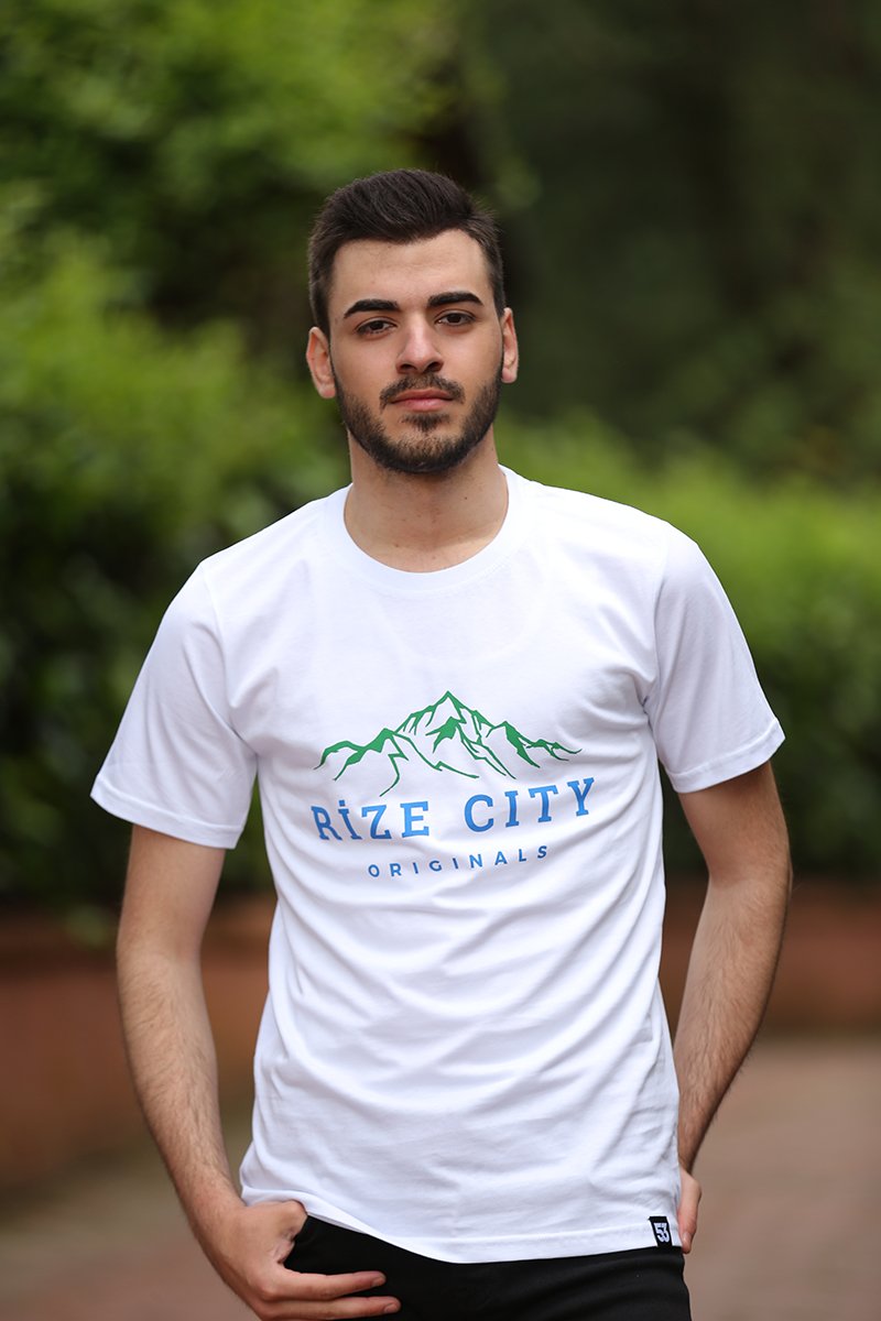 Rize City Bisiklet Yaka Beyaz Unisex T-Shirt