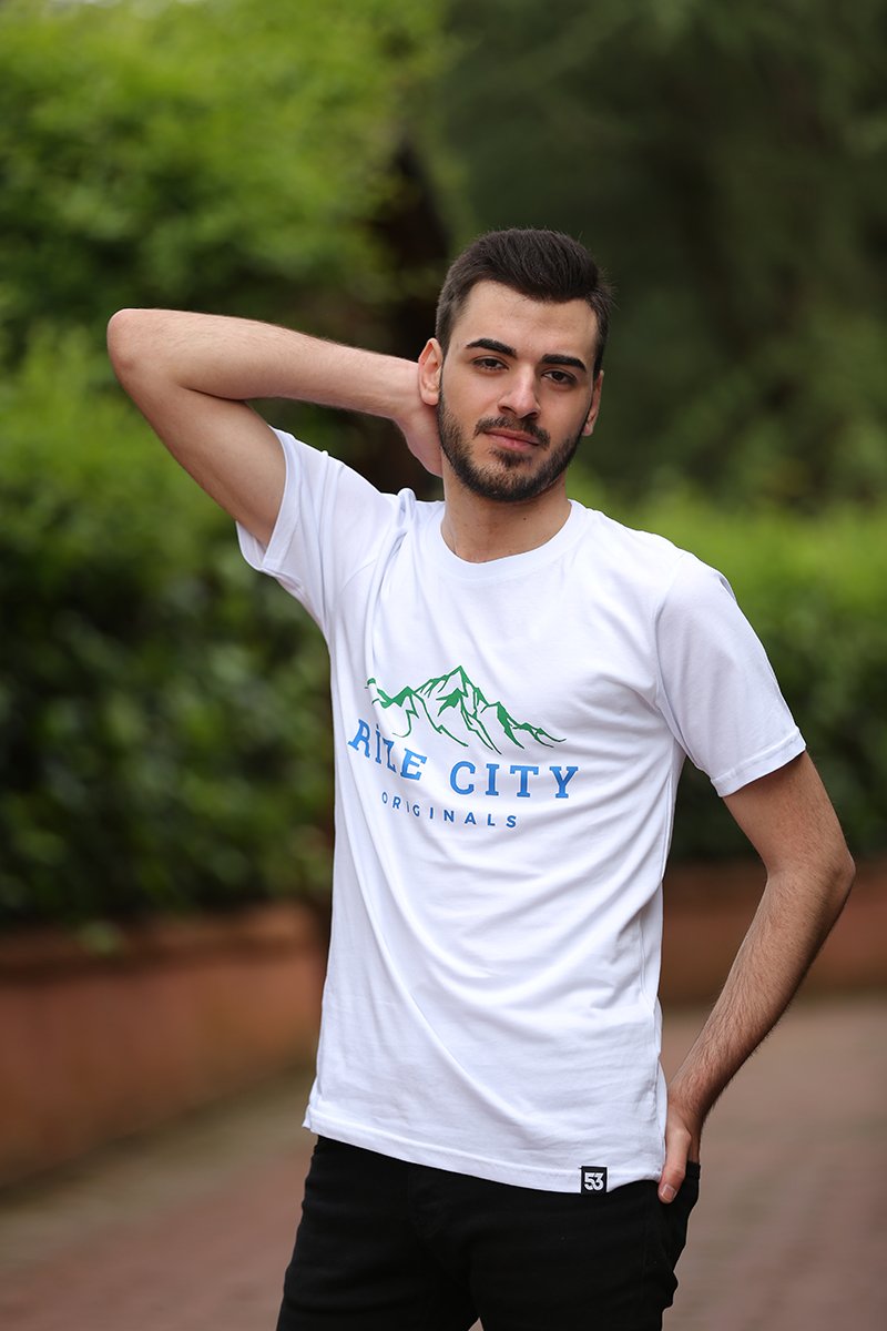 Rize City Bisiklet Yaka Beyaz Unisex T-Shirt