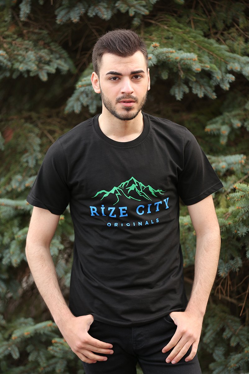 Rize City Bisiklet Yaka Siyah Unisex T-Shirt