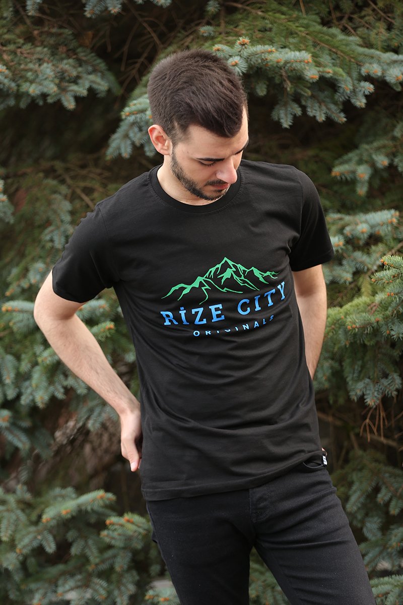 Rize City Bisiklet Yaka Siyah Unisex T-Shirt