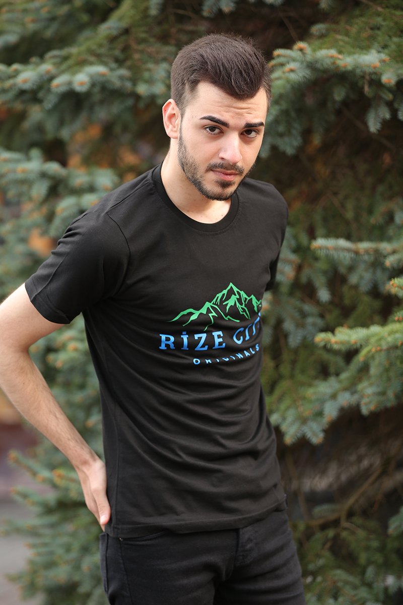 Rize City Bisiklet Yaka Siyah Unisex T-Shirt