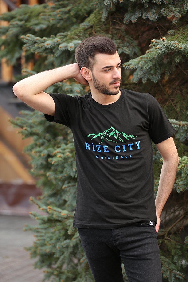 Rize City Bisiklet Yaka Siyah Unisex T-Shirt