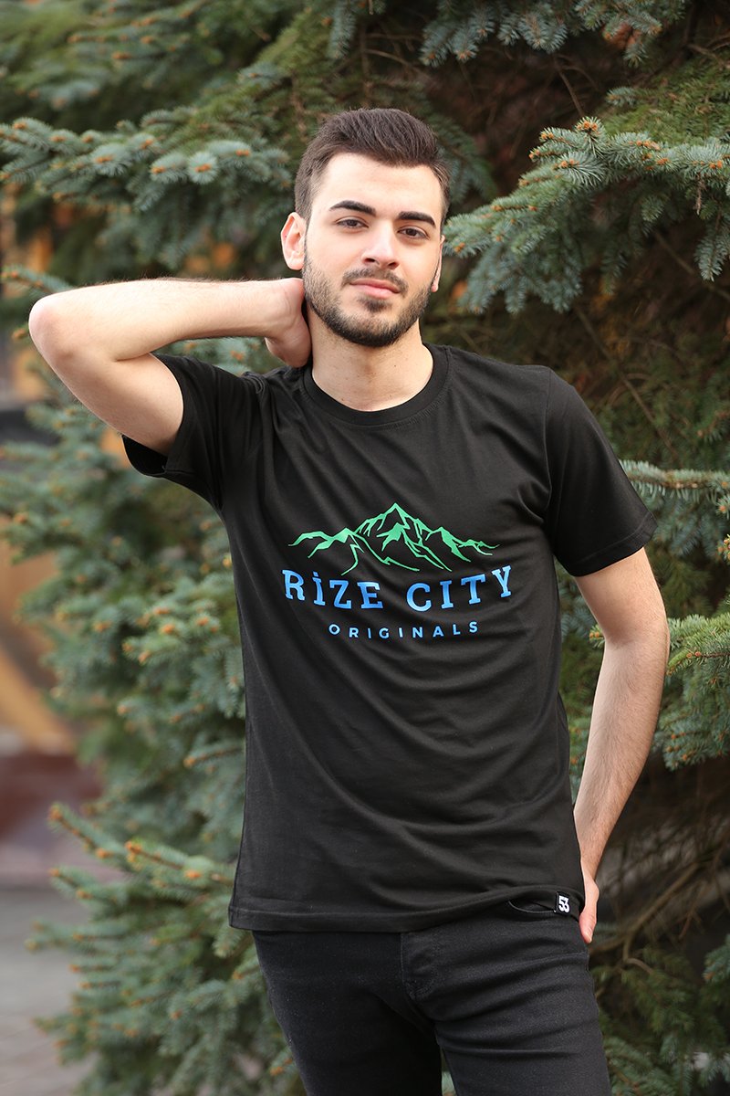 Rize City Bisiklet Yaka Siyah Unisex T-Shirt