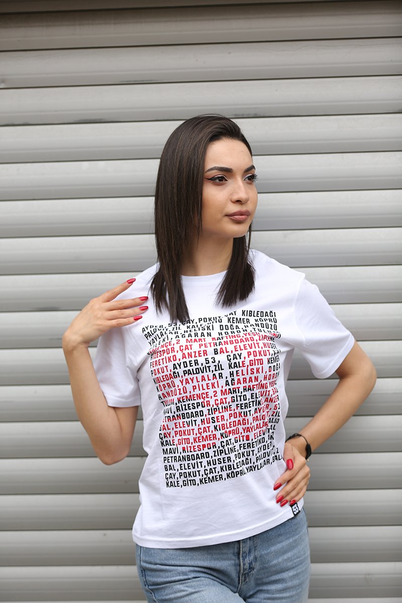 Yaylalar 53 Baskılı Bisiklet Yaka Beyaz T-Shirt Unisex