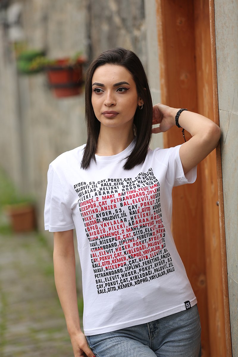 Yaylalar 53 Baskılı Bisiklet Yaka Beyaz T-Shirt Unisex