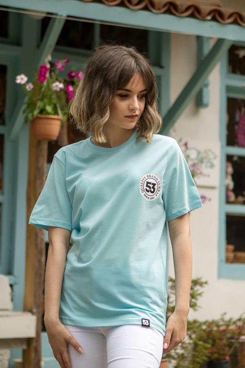 53 Logo Baskılı Bisiklet Yaka Açık Yeşil T-Shirt Unisex