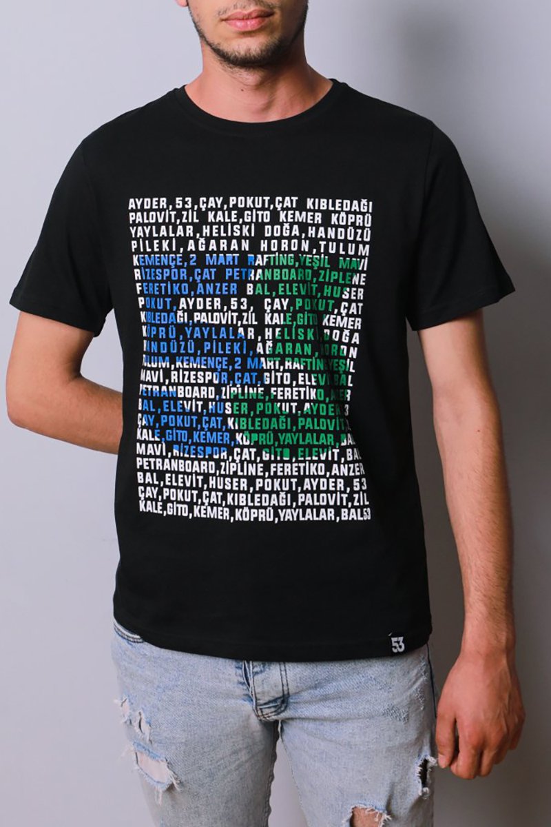 Yaylalar 53 Baskılı Bisiklet Yaka Siyah T-Shirt Unisex