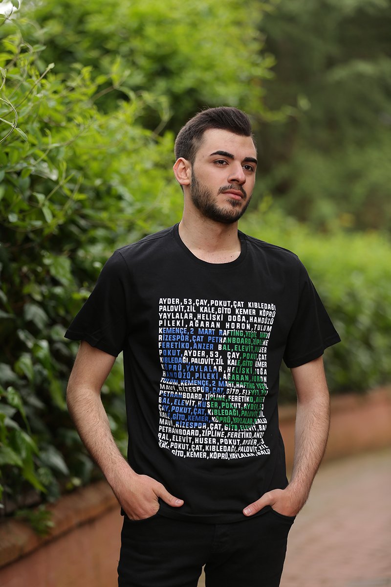 Yaylalar 53 Baskılı Bisiklet Yaka Siyah T-Shirt Unisex