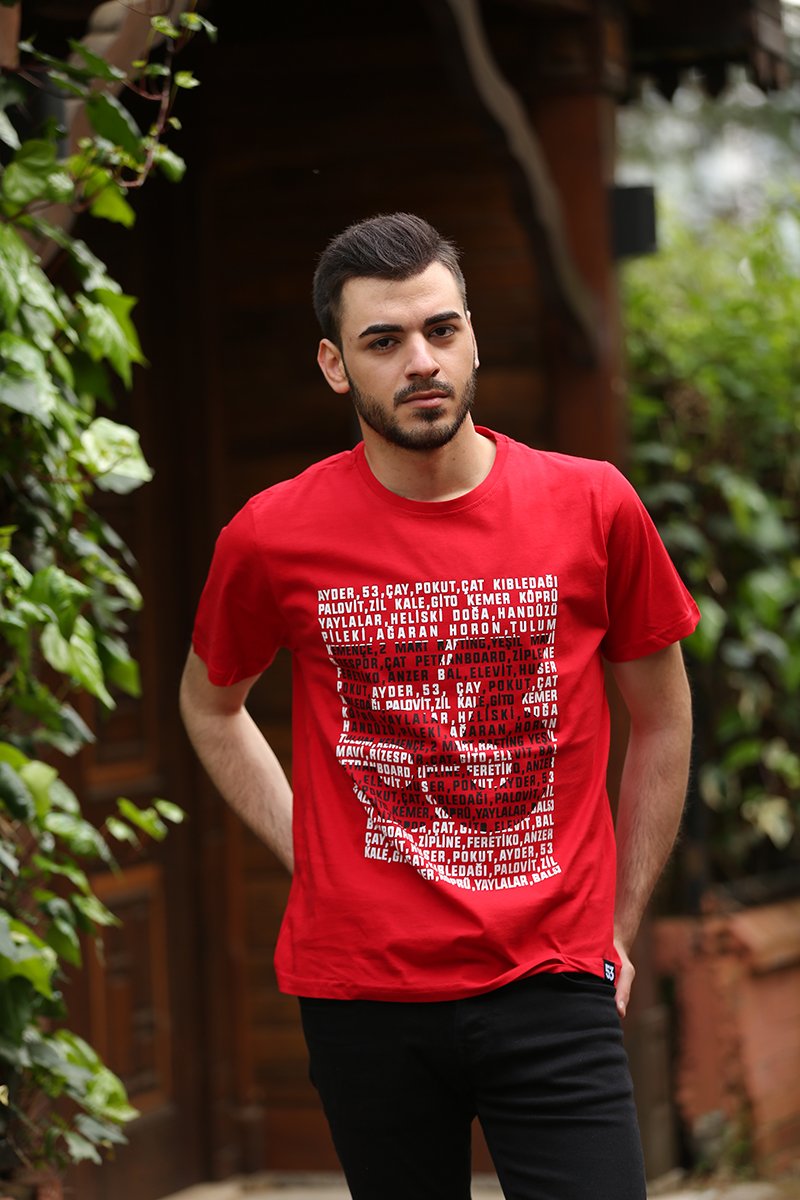 Yaylalar 53 Baskılı Bisiklet Yaka Kırmızı T-Shirt Unisex