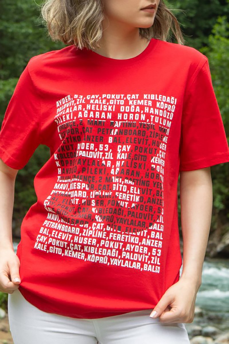 Yaylalar 53 Baskılı Bisiklet Yaka Kırmızı T-Shirt Unisex