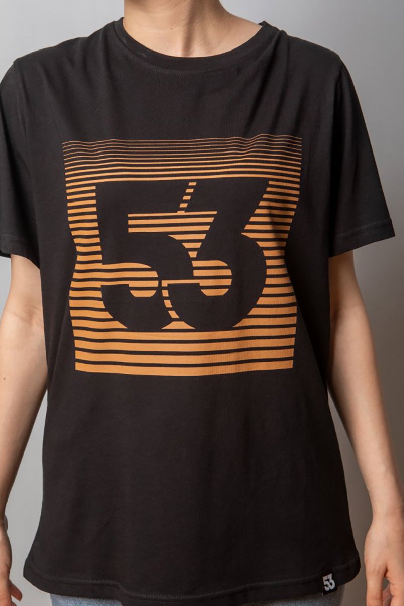 53 Çizgim Baskılı Bisiklet Yaka Siyah T-Shirt Unisex