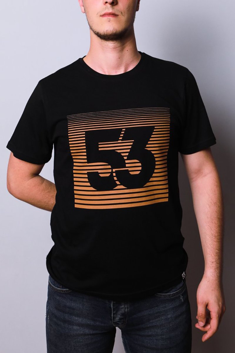 53 Çizgim Baskılı Bisiklet Yaka Siyah T-Shirt Unisex