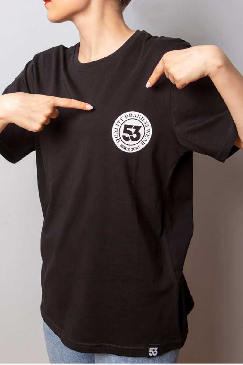 53 Logo Baskılı Bisiklet Yaka Siyah T-Shirt Unisex