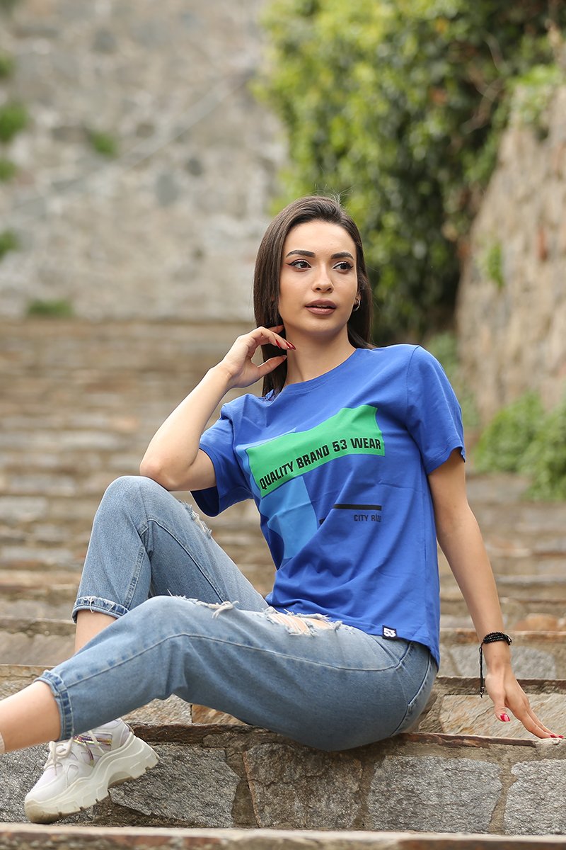 City Rize Baskılı Bisiklet Yaka Lacivert T-Shirt Unisex