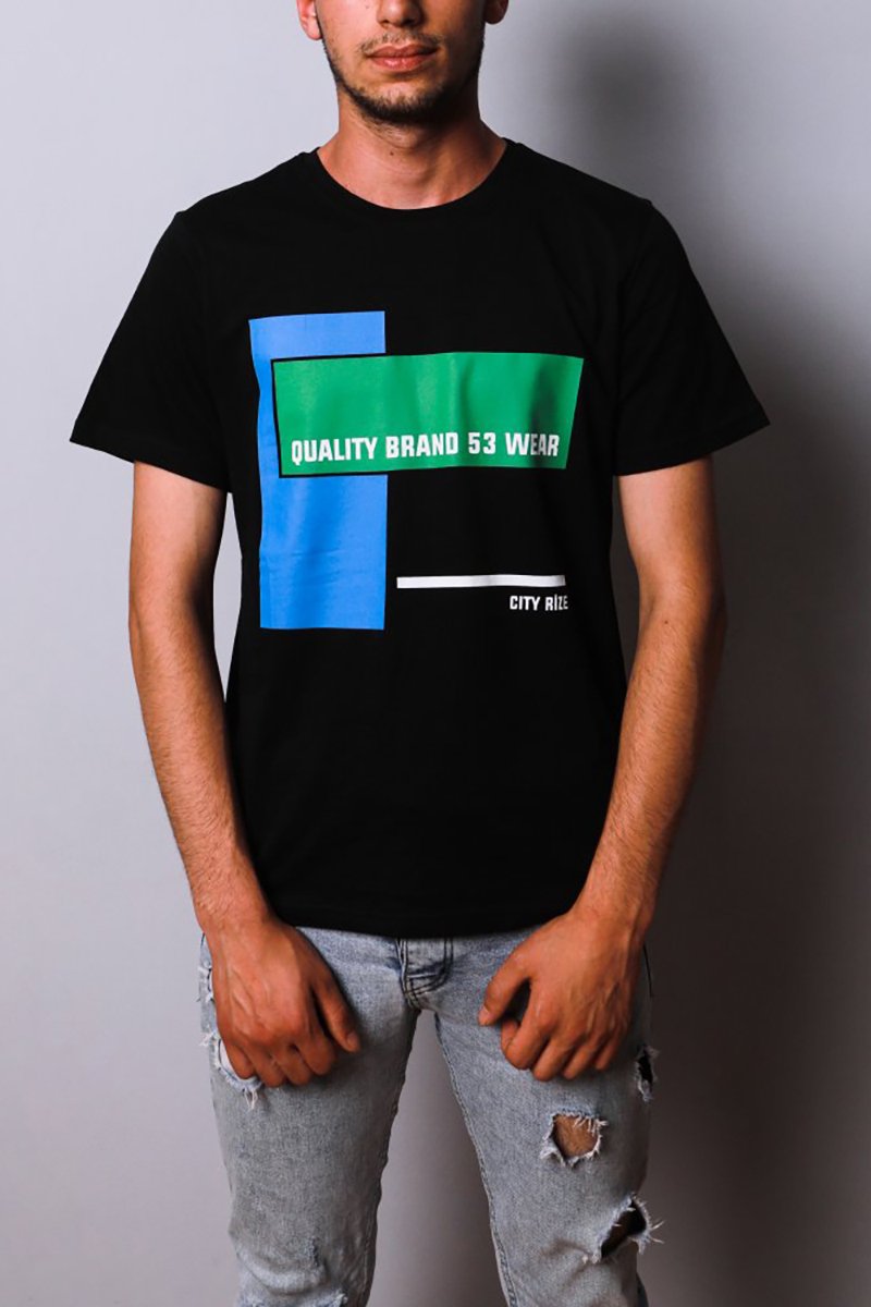 City Rize Baskılı Bisiklet Yaka Siyah T-Shirt Unisex