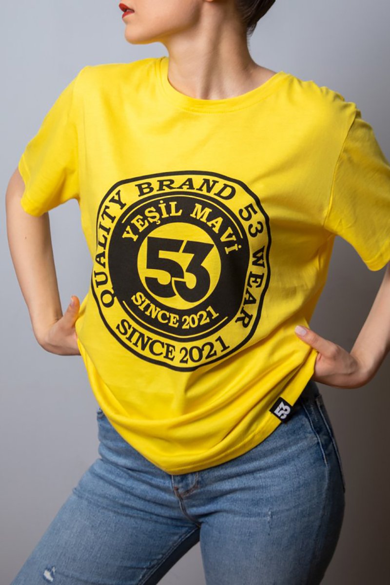 Since 2021 Baskılı Bisiklet Yaka Sarı T-Shirt Unisex